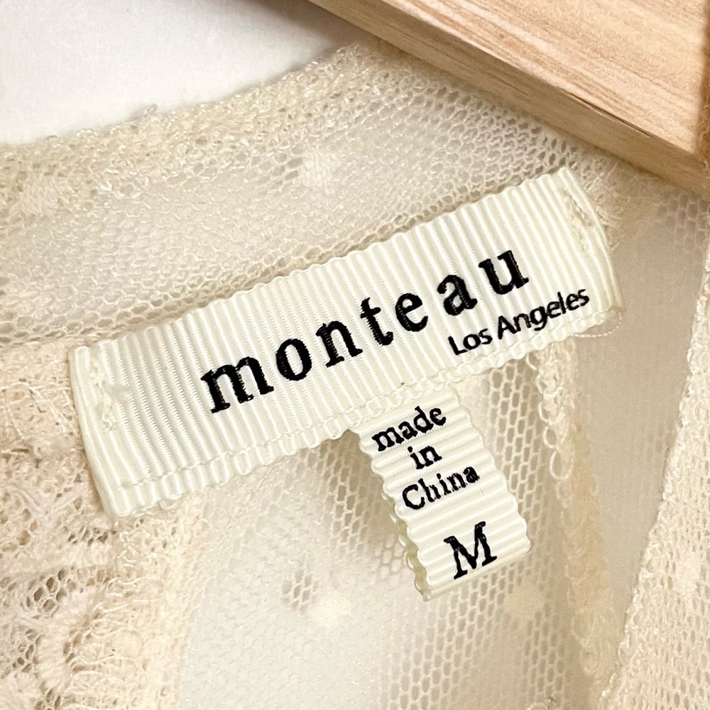 Monteau Los Angeles Women's Sheer Sleeveless Blouse Size M Ivory Lace Embroidery - Picture 6 of 7